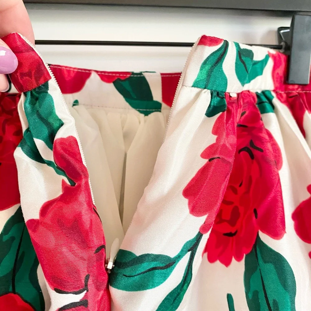 Gymboree Red Floral Skirt with Green Leaves